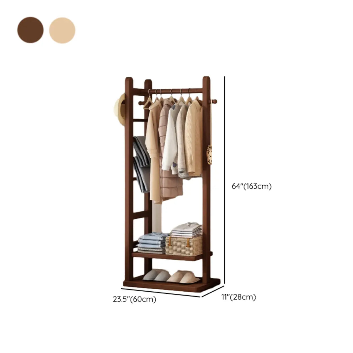 Natural Wood Hooks Hall Coat Rack with Storage Shelf Image - 19