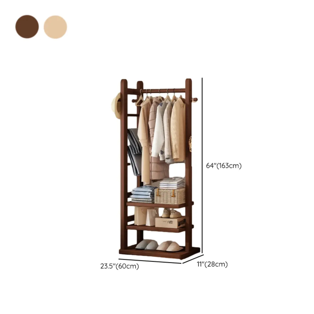 Natural Wood Hooks Hall Coat Rack with Storage Shelf Image - 20