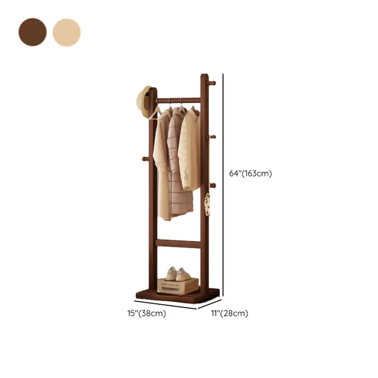 Natural Wood Hooks Hall Coat Rack with Storage Shelf Image - 21