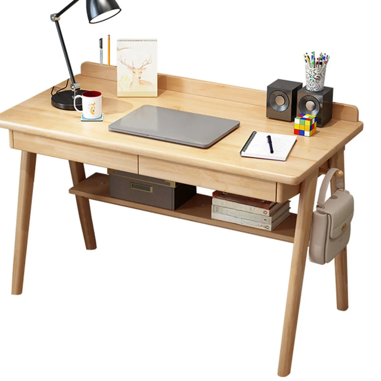 Natural Wood Kids Writing Desk Drawers and Shelves Image - 2