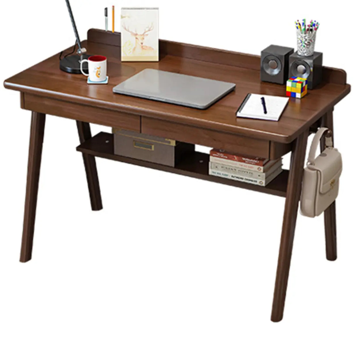 Natural Wood Kids Writing Desk Drawers and Shelves Image - 3