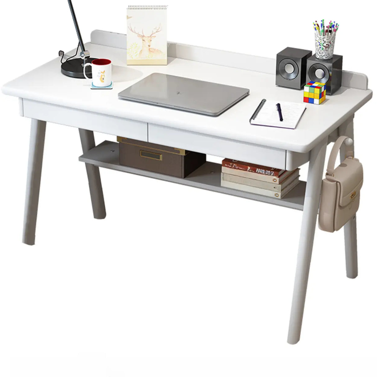 Natural Wood Kids Writing Desk Drawers and Shelves Image - 5