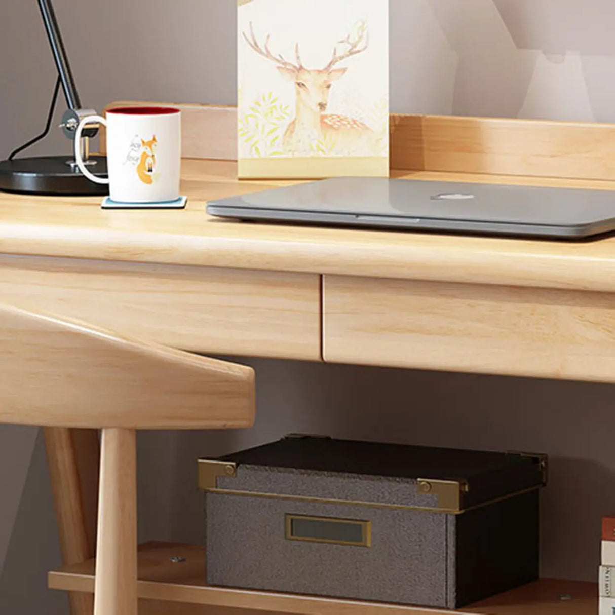 Natural Wood Kids Writing Desk Drawers and Shelves Image - 8