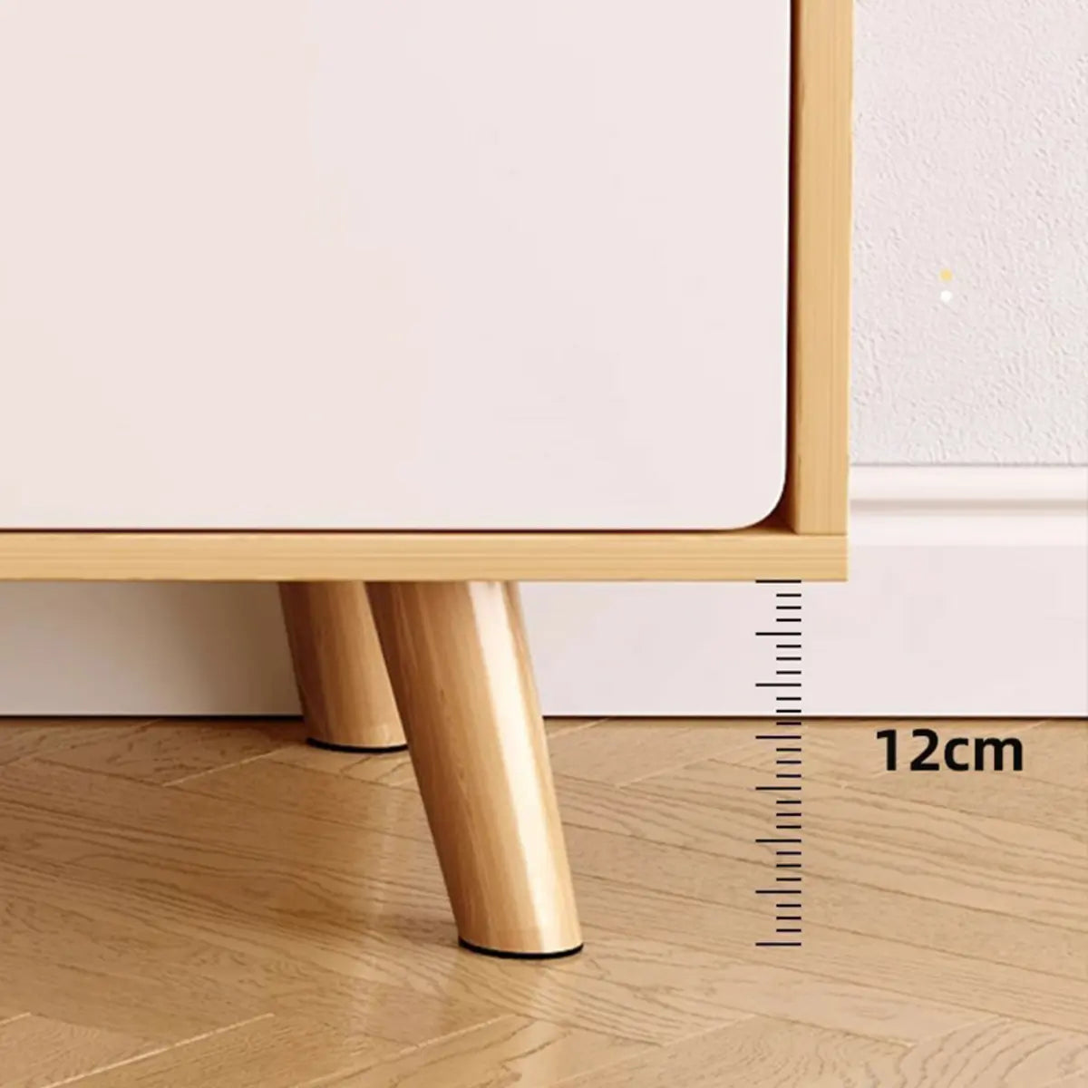 Natural Wood Open Storage Drawers TV Stand with Legs Image - 13