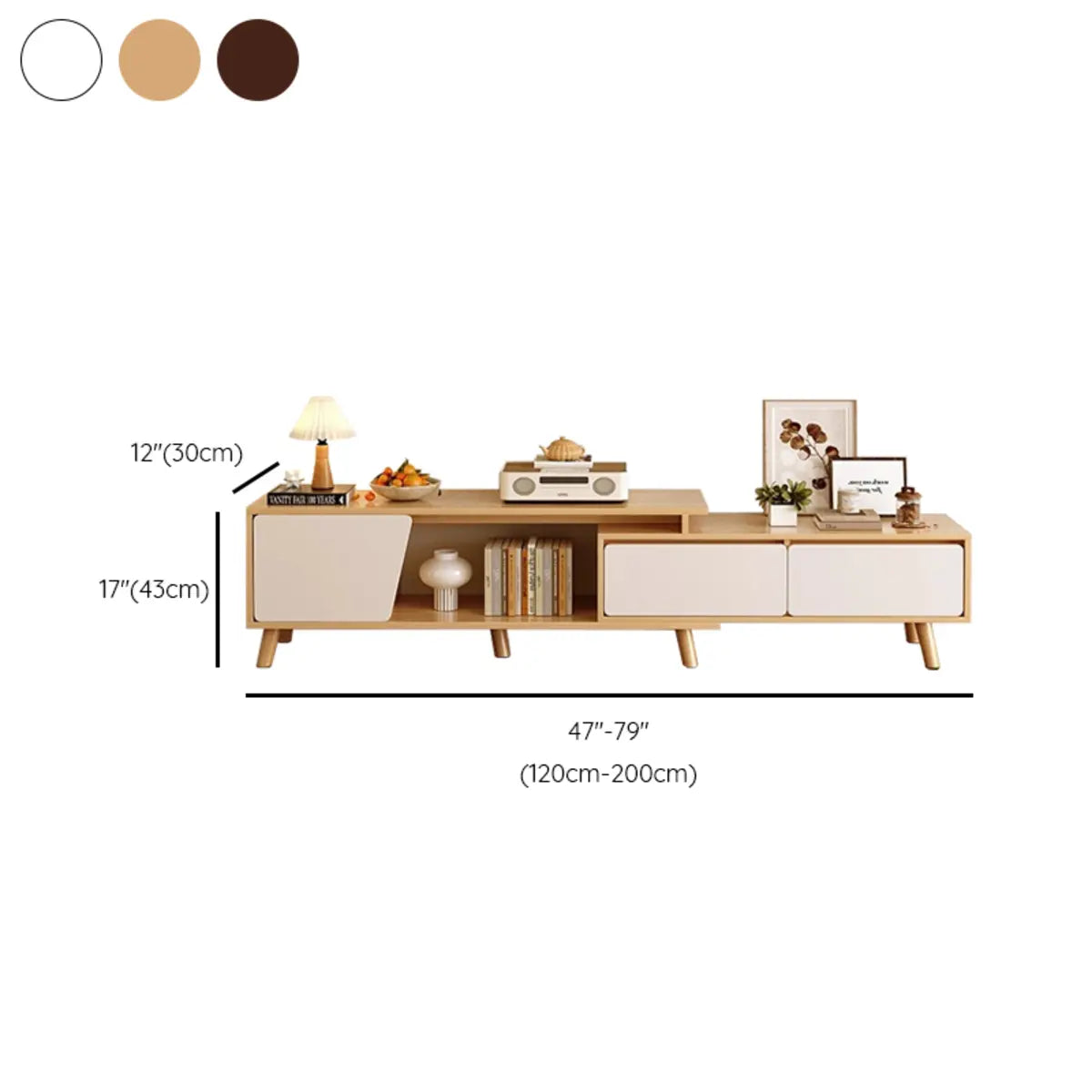 Natural Wood Open Storage Drawers TV Stand with Legs