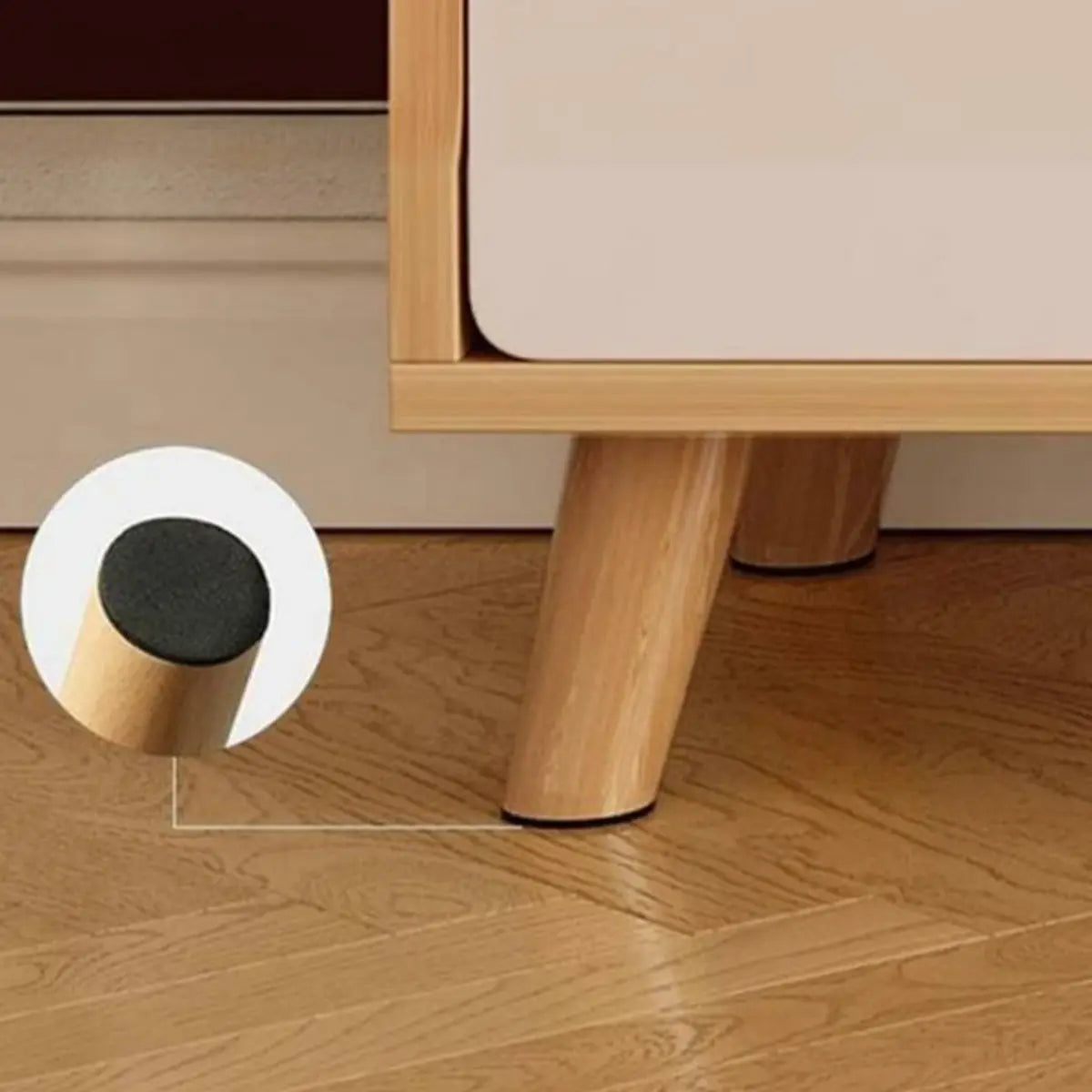 Natural Wood Open Storage Drawers TV Stand with Legs Image - 8