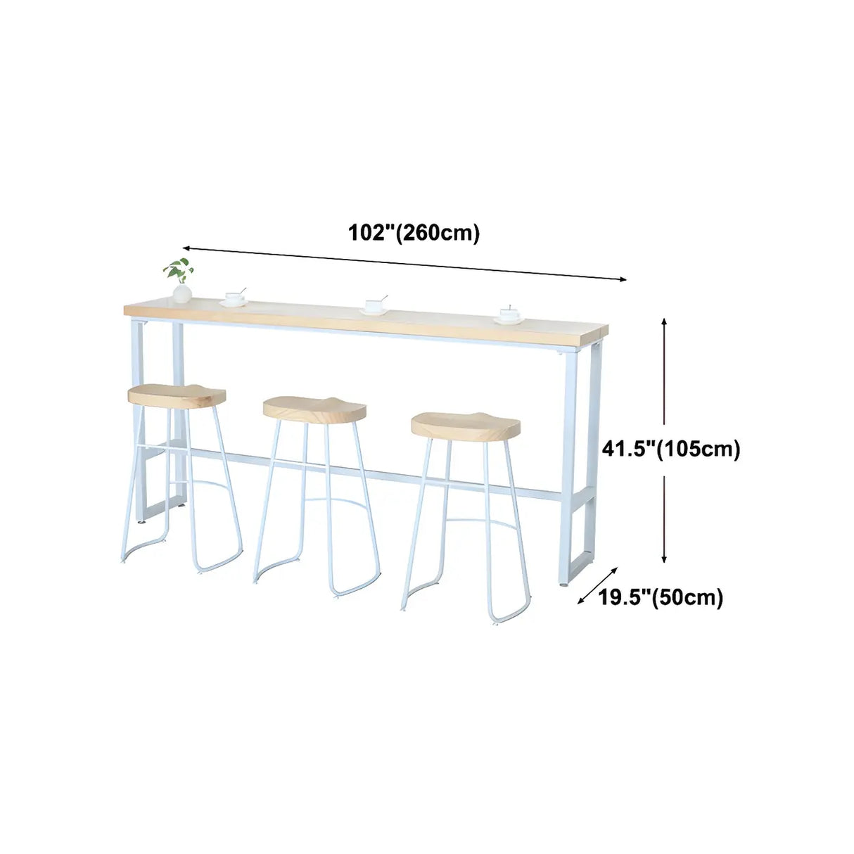 Natural Wood Rectangle Long Bar Table With Footrest Image - 16