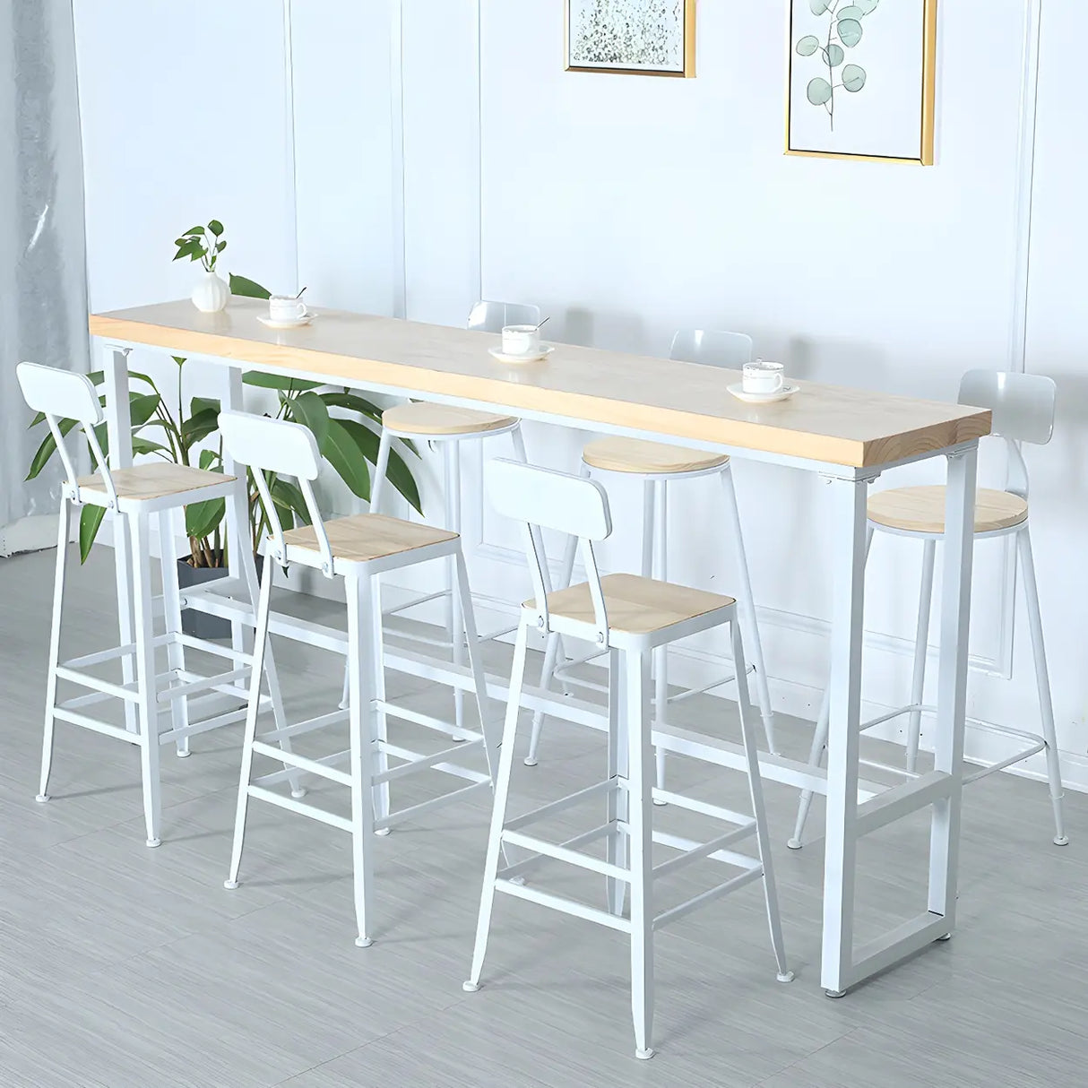 Natural Wood Rectangle Long Bar Table With Footrest Image - 4