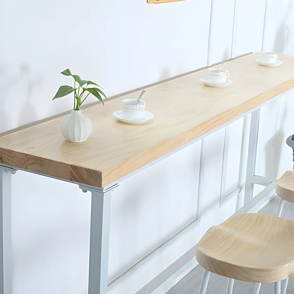 Natural Wood Rectangle Long Bar Table With Footrest Image - 6