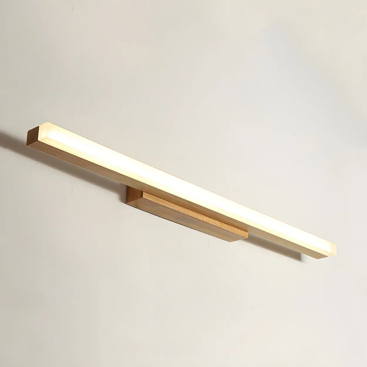 Natural Wood Rectangular LED Bathroom Vanity Light Image - 11