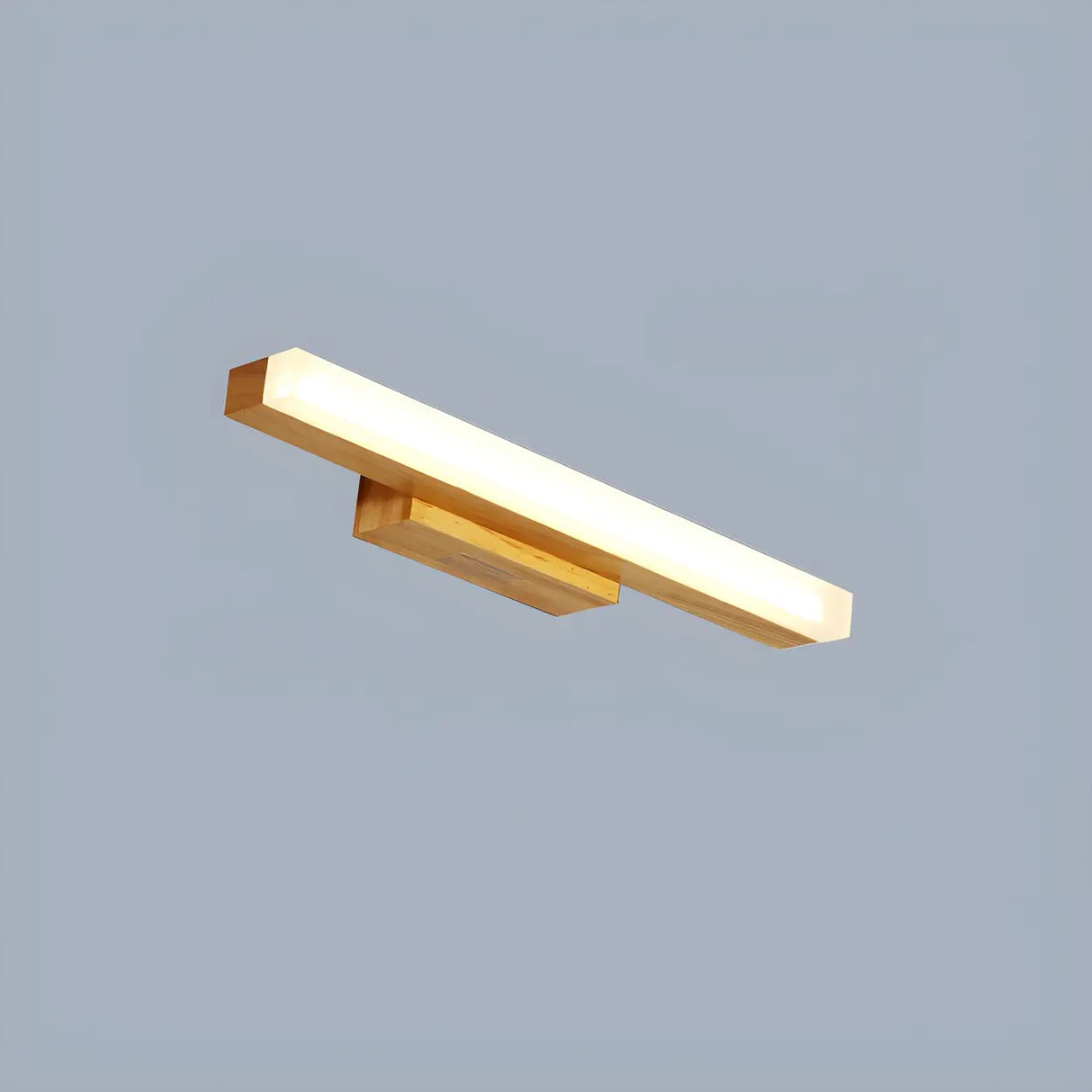 Natural Wood Rectangular LED Bathroom Vanity Light Image - 2
