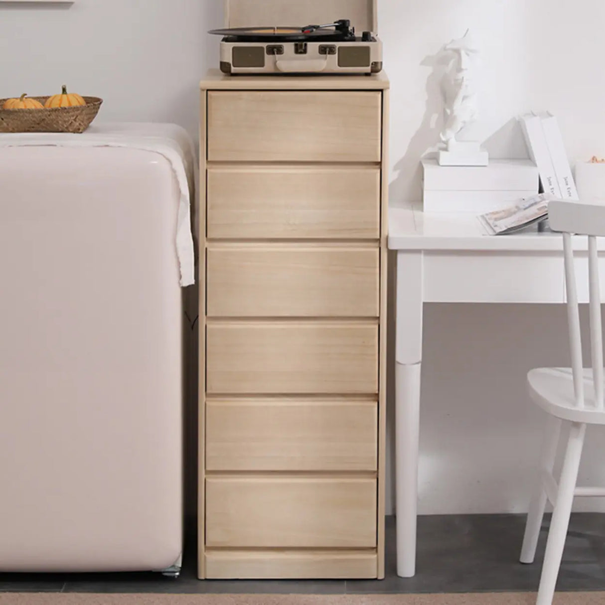 Natural Wood Vertical Filing Cabinet with Drawers Image - 1