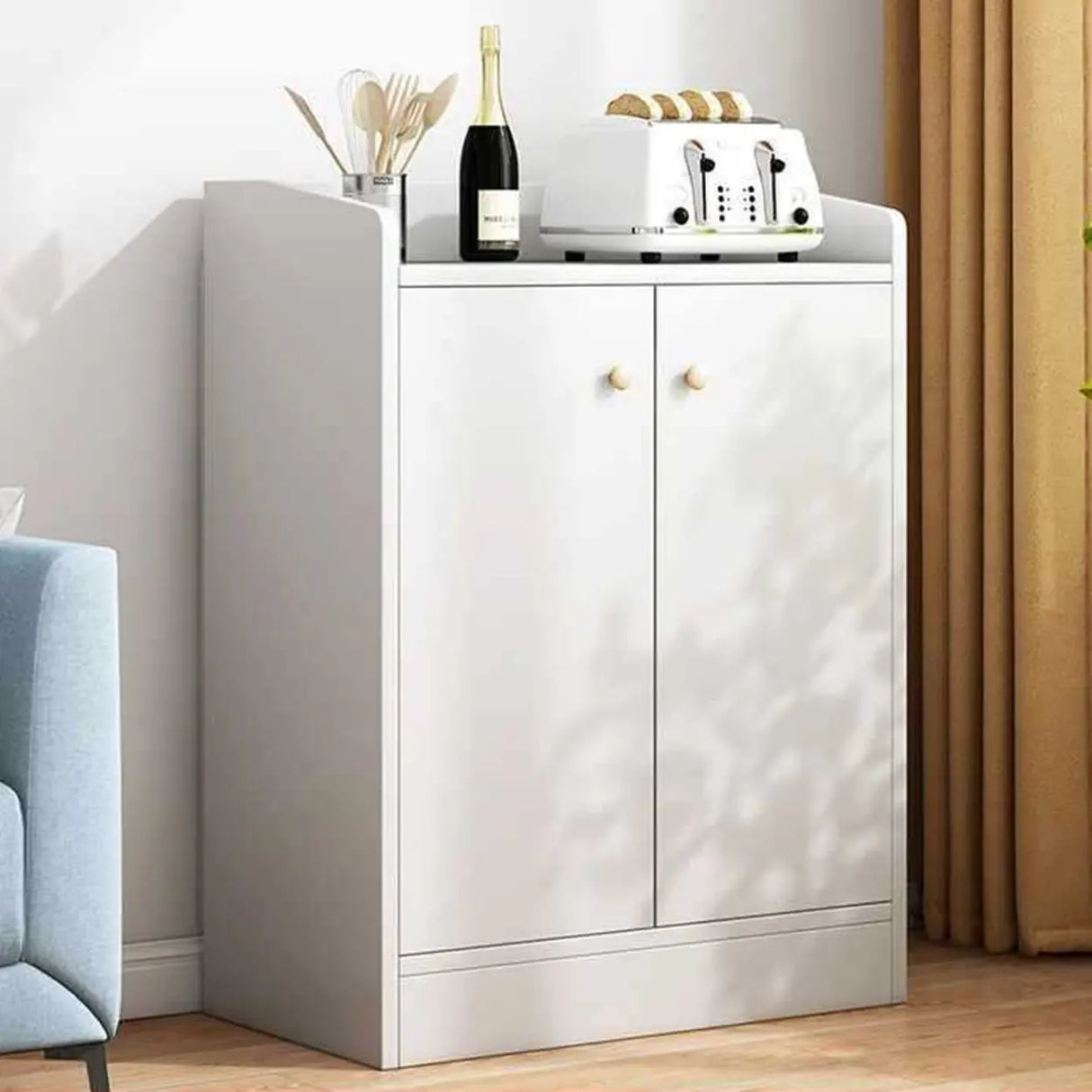 Natural Wood White Cabinets Shelves Open Storage Sideboard Image - 11