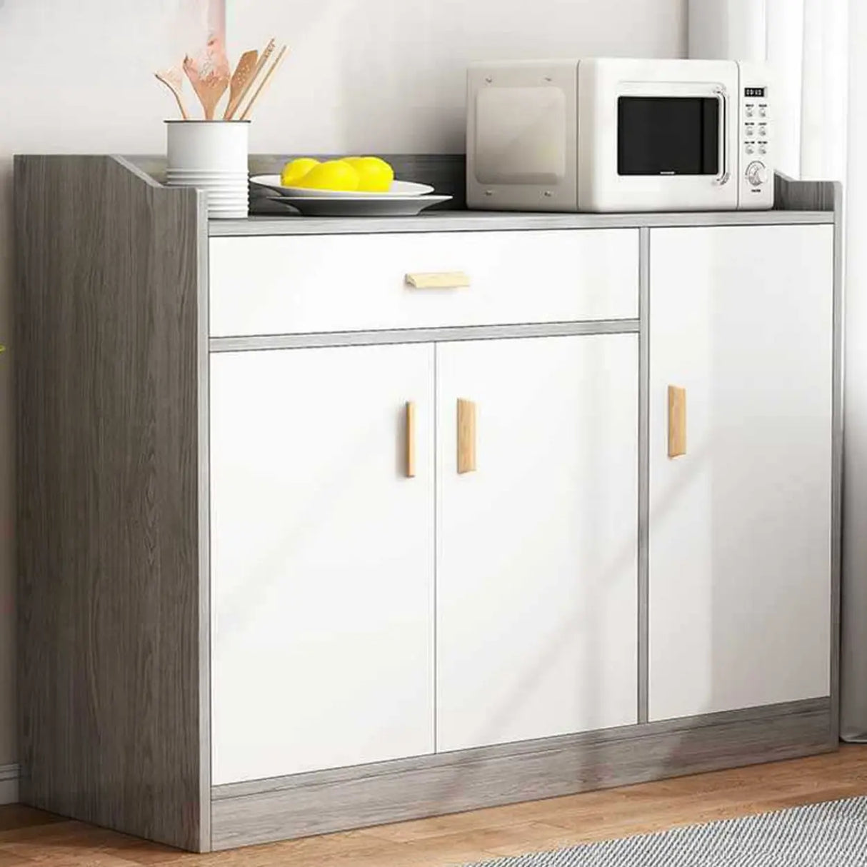 Natural Wood White Cabinets Shelves Open Storage Sideboard Image - 20