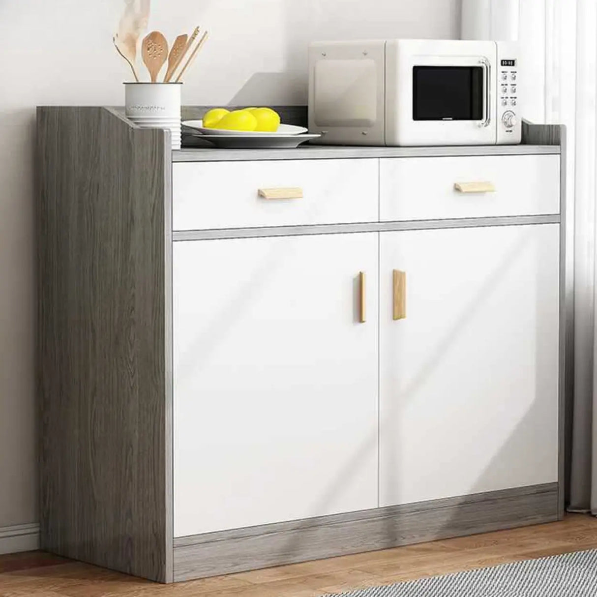 Natural Wood White Cabinets Shelves Open Storage Sideboard Image - 21