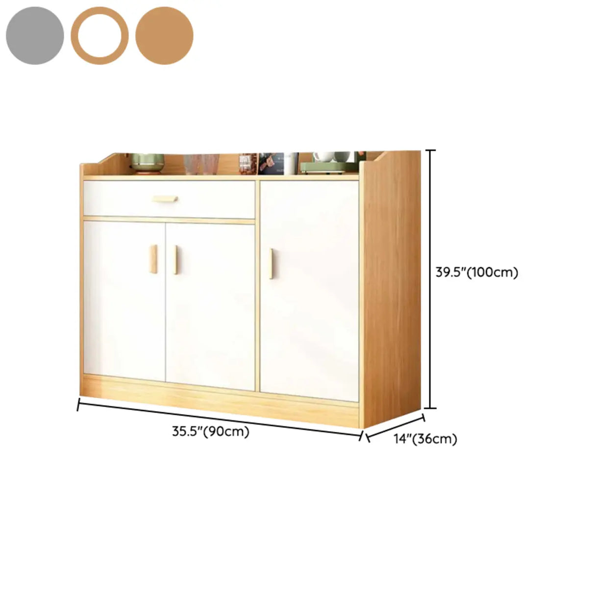 Natural Wood White Cabinets Shelves Open Storage Sideboard Image - 25