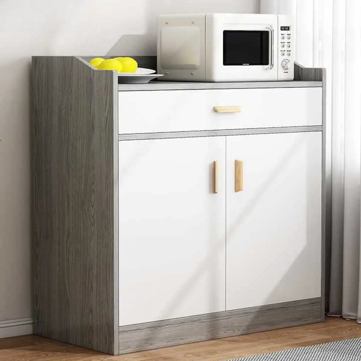 Natural Wood White Cabinets Shelves Open Storage Sideboard Image - 5