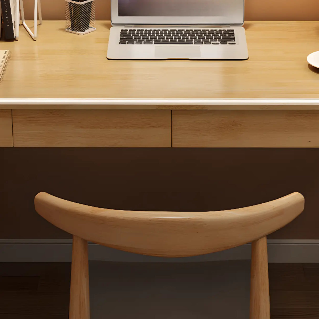 Natural Wooden Drawers Butcher Block Writing Desk Image - 10