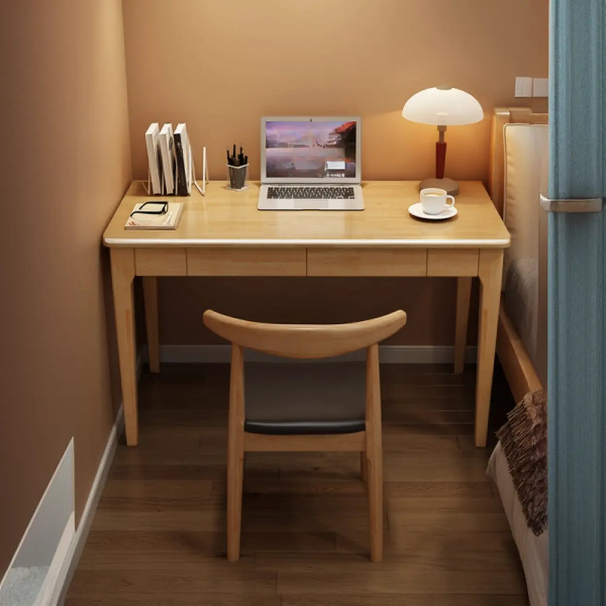 Natural Wooden Drawers Butcher Block Writing Desk Image - 1