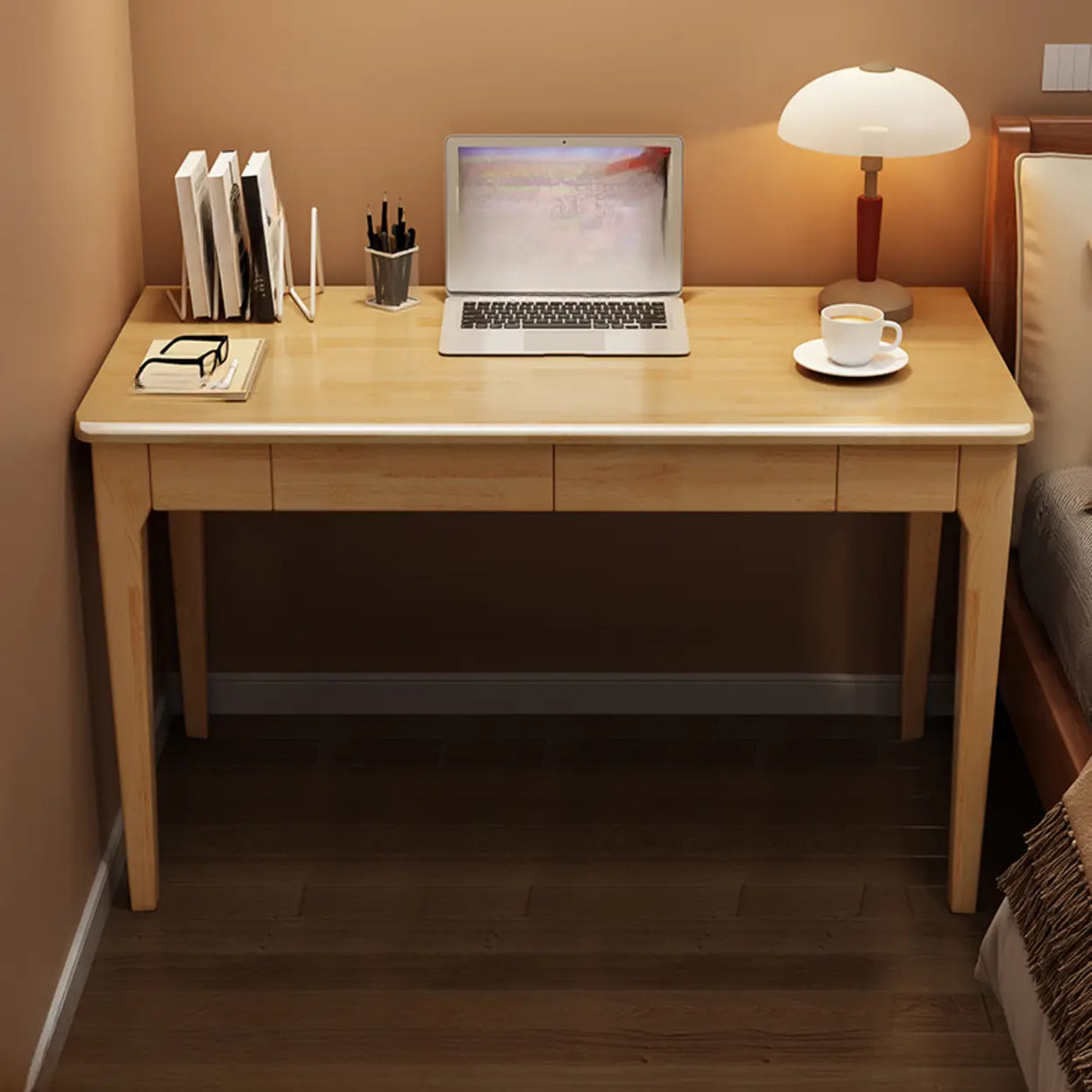 Natural Wooden Drawers Butcher Block Writing Desk Image - 2