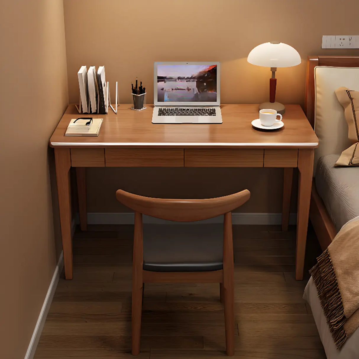 Natural Wooden Drawers Butcher Block Writing Desk Image - 4