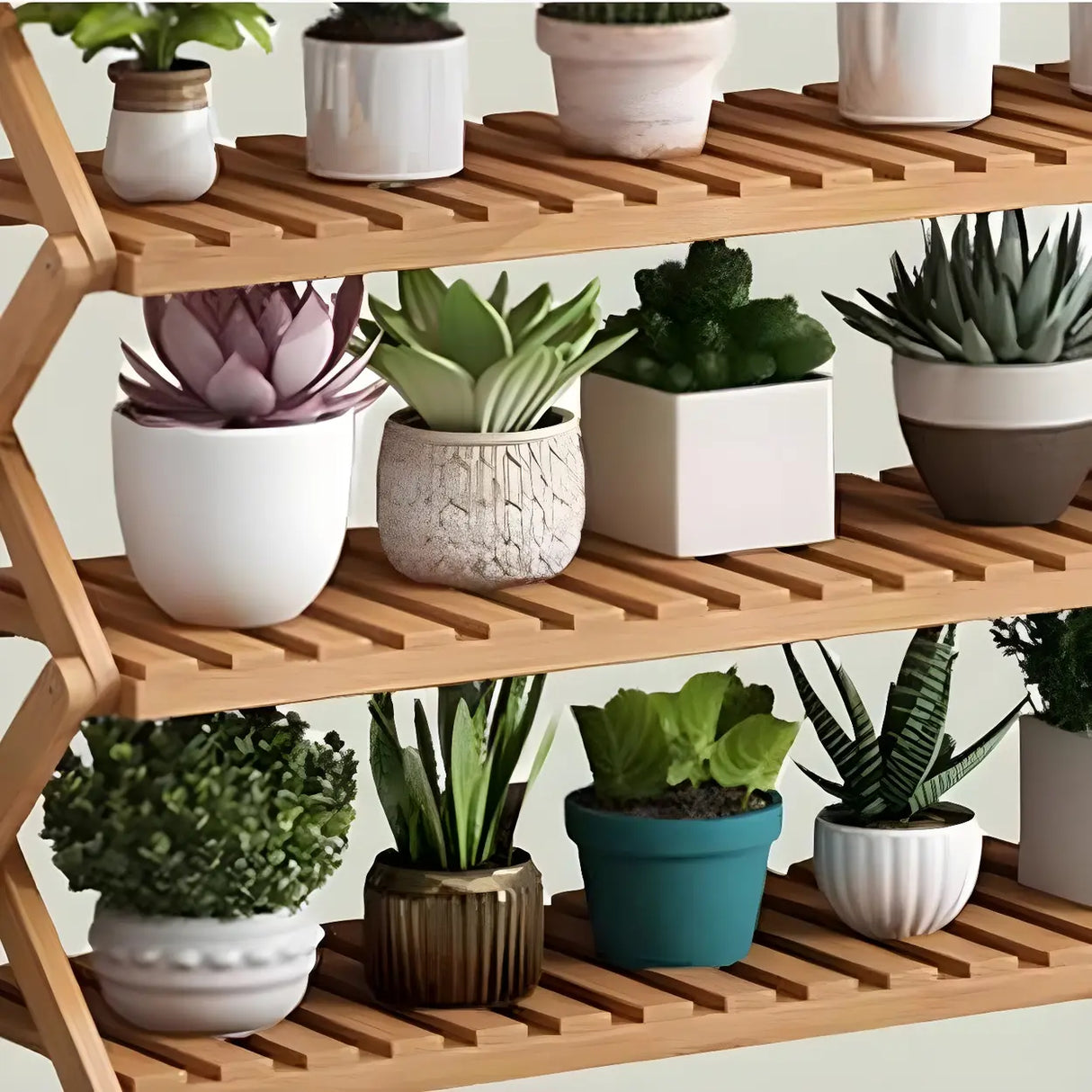 Natural Wooden Foldable Multi-Tier Crate Plant Stand Image - 12