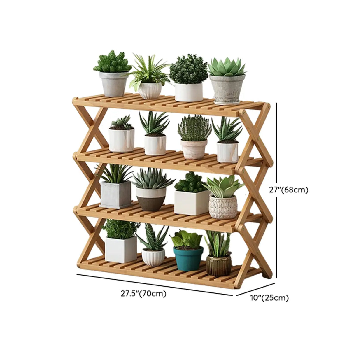 Natural Wooden Foldable Multi-Tier Crate Plant Stand Image - 24
