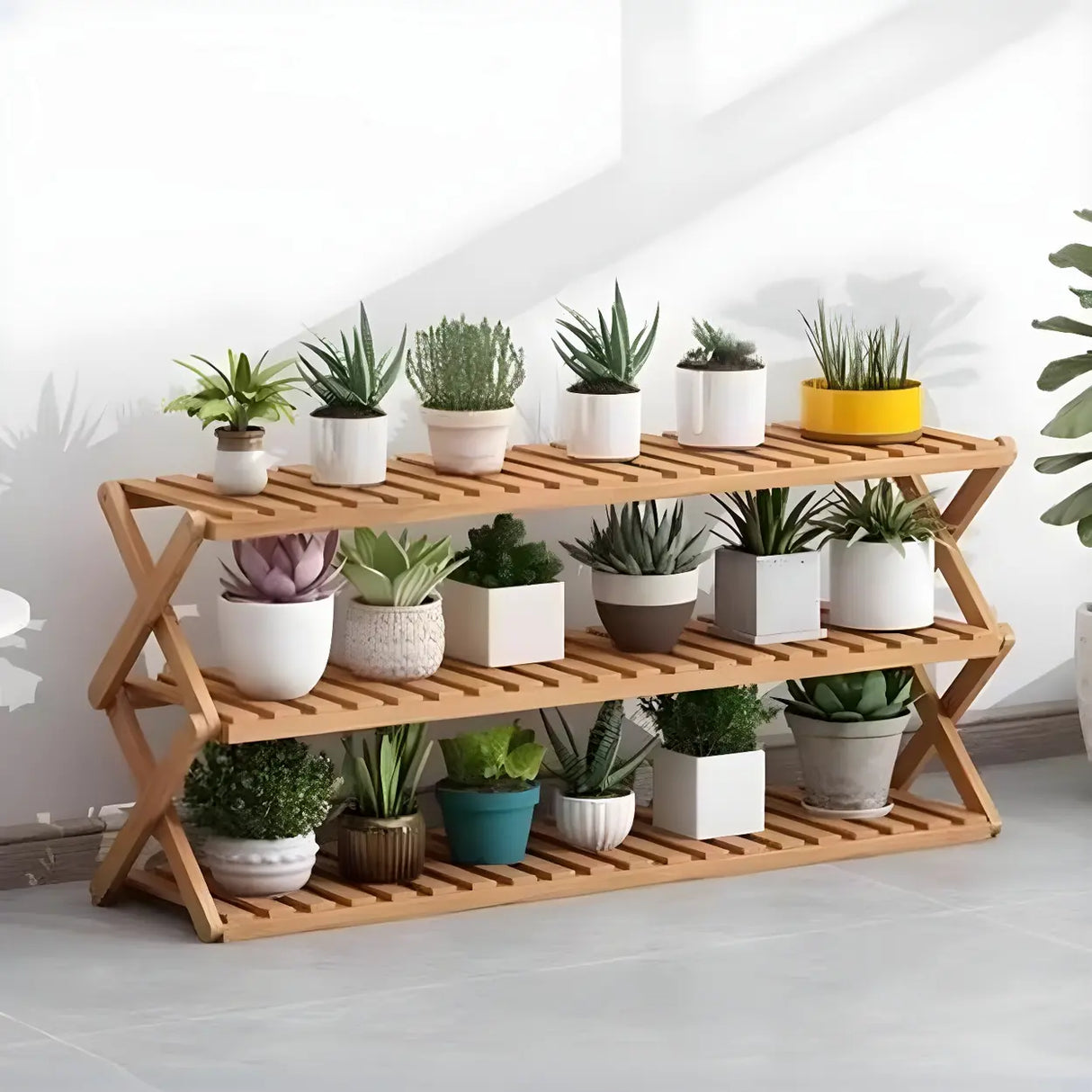 Natural Wooden Foldable Multi-Tier Crate Plant Stand Image - 4