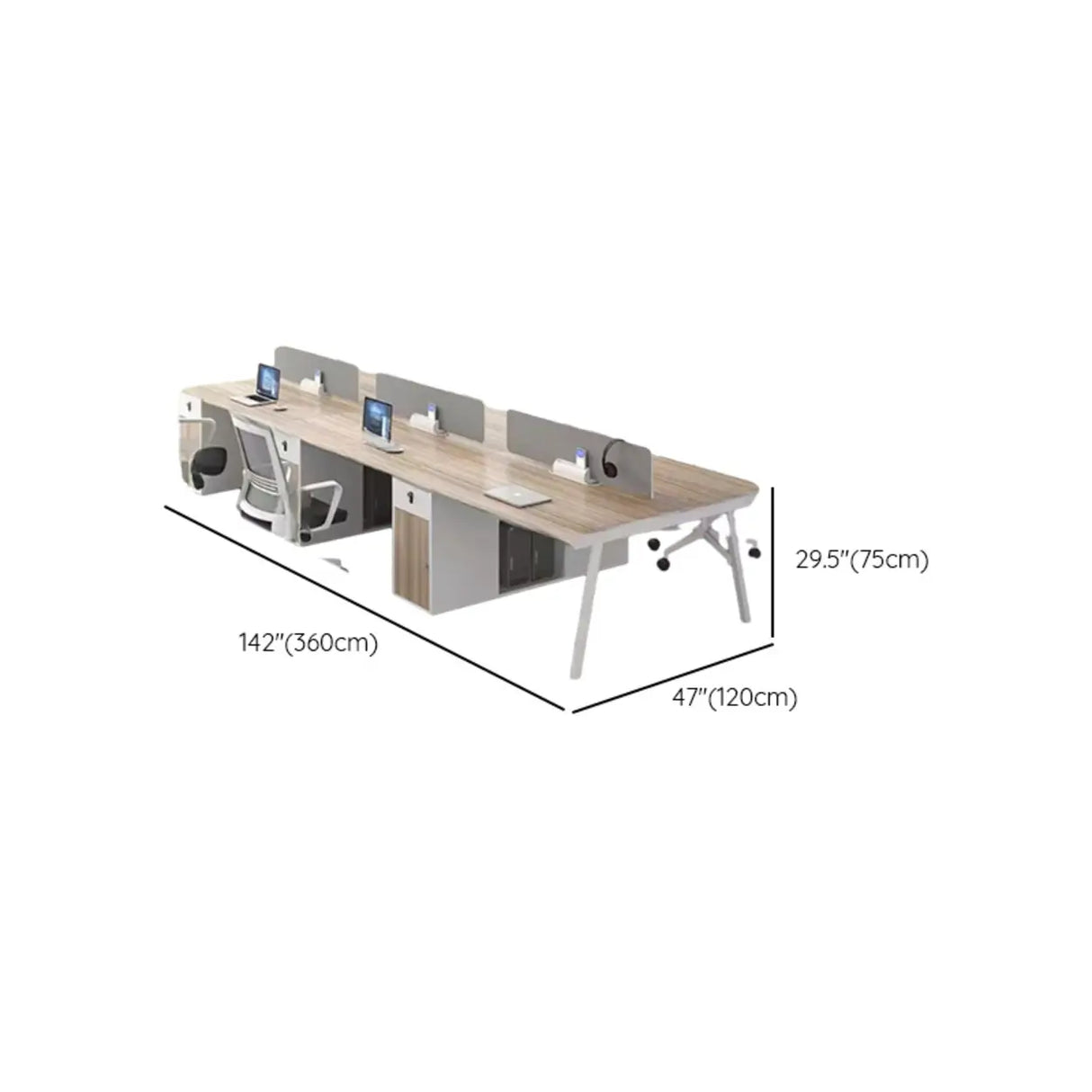 Natural Wooden Multi-person Computer Desk with Drawers Image - 13