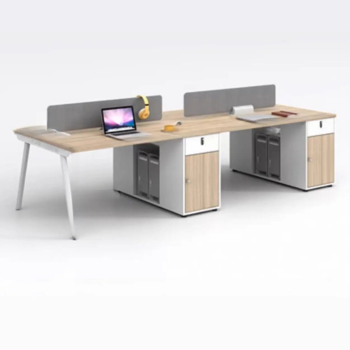 Natural Wooden Multi-person Computer Desk with Drawers Image - 6