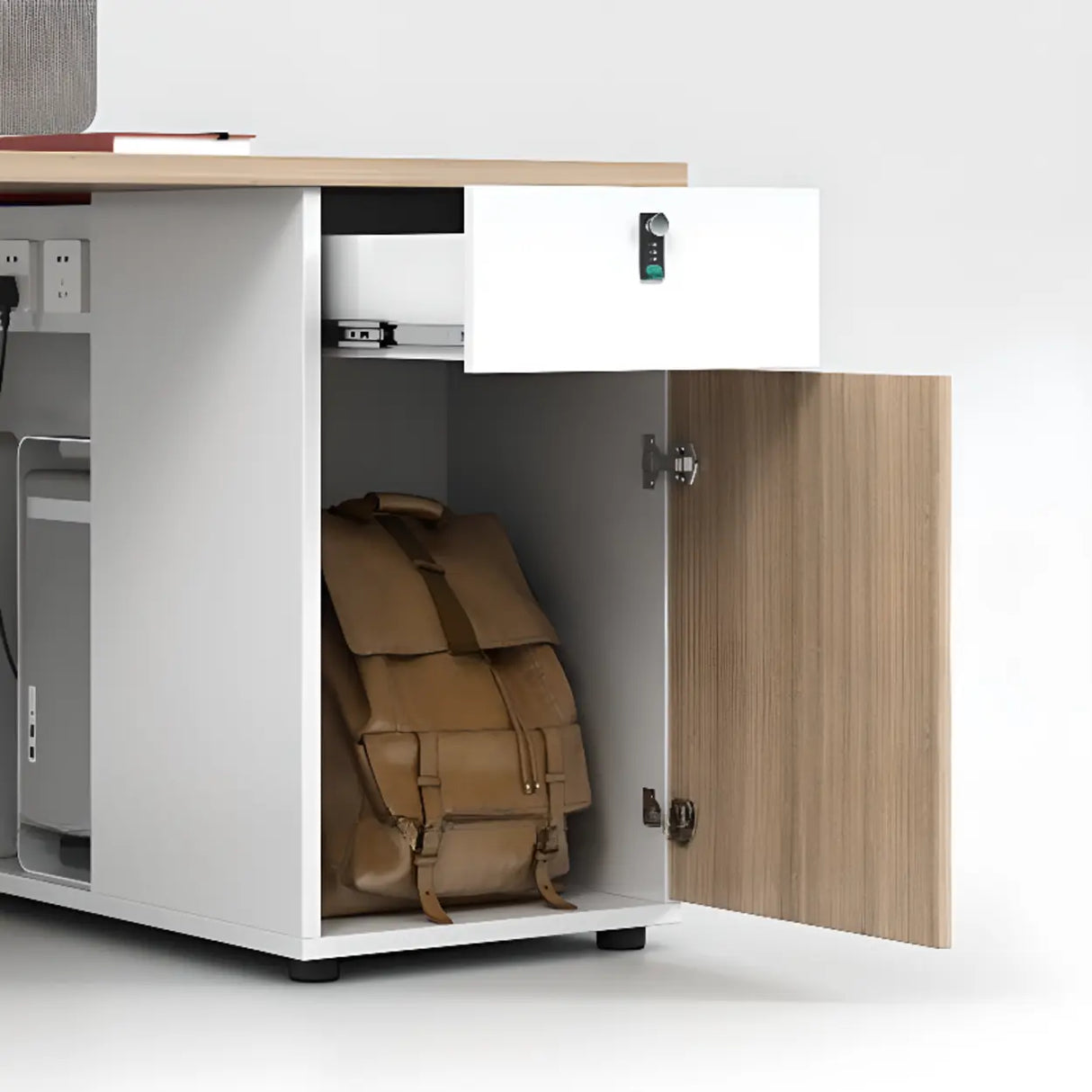 Natural Wooden Multi-person Computer Desk with Drawers Image - 9