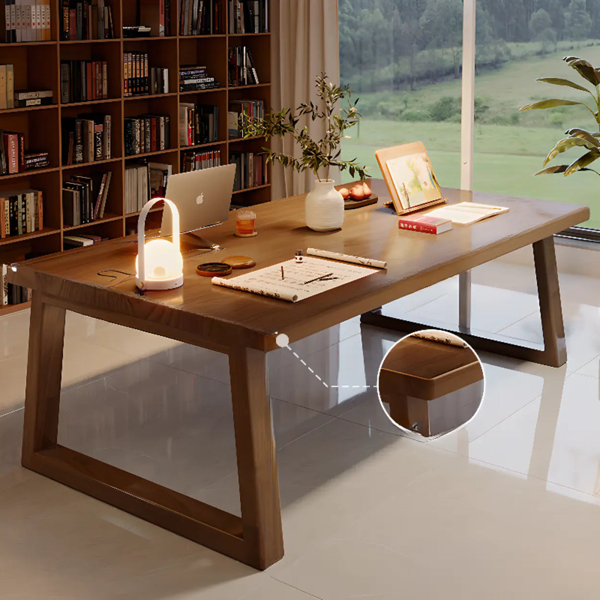 Natural Wooden Rectangular Sledge Desk for Home Use Image - 4