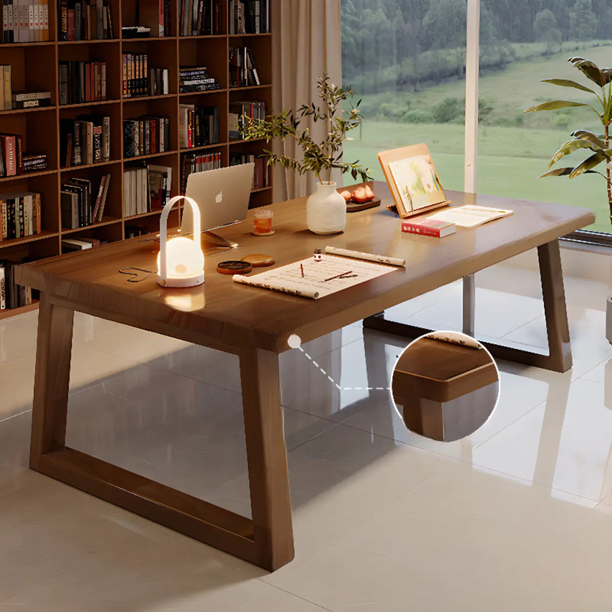 Natural Wooden Rectangular Sledge Desk for Home Use Image - 6