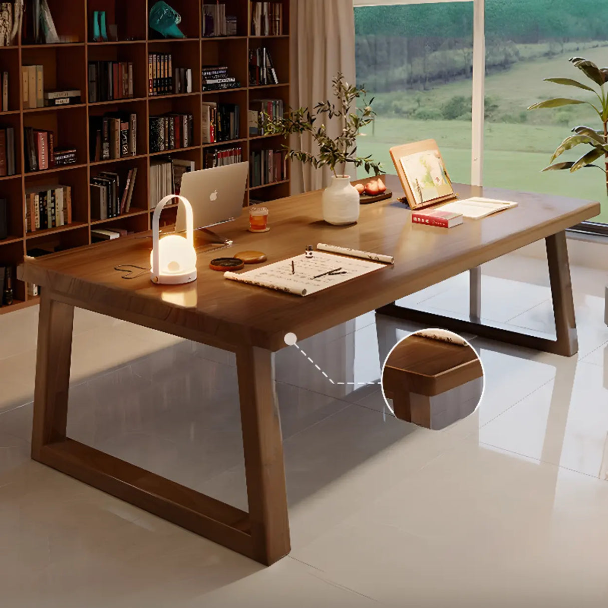 Natural Wooden Rectangular Sledge Desk for Home Use Image - 7