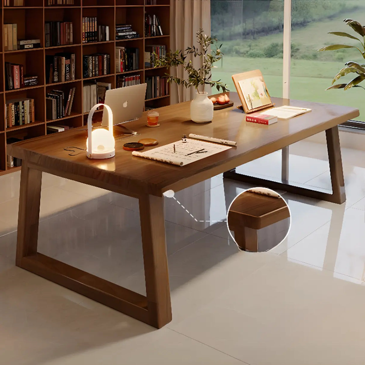 Natural Wooden Rectangular Sledge Desk for Home Use Image - 8