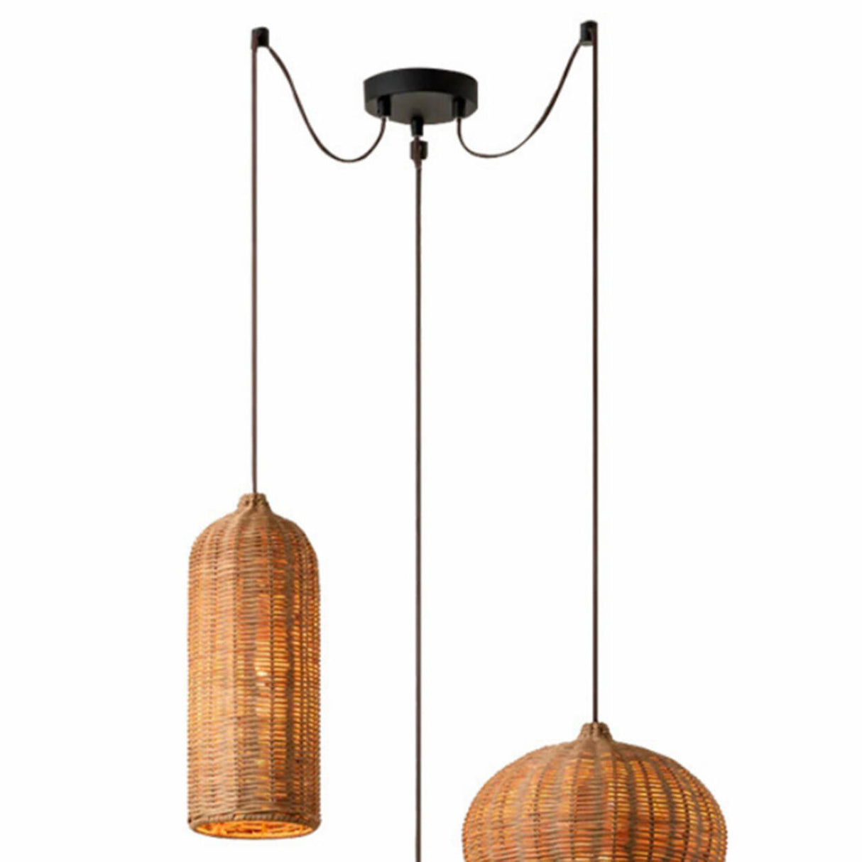 Natural Woven Barrel Rattan Pendant Light Set Image - 11
