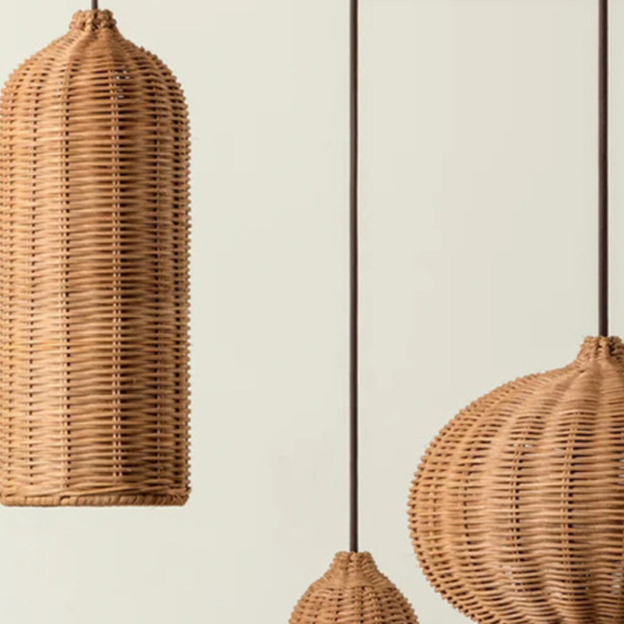Natural Woven Barrel Rattan Pendant Light Set Image - 12