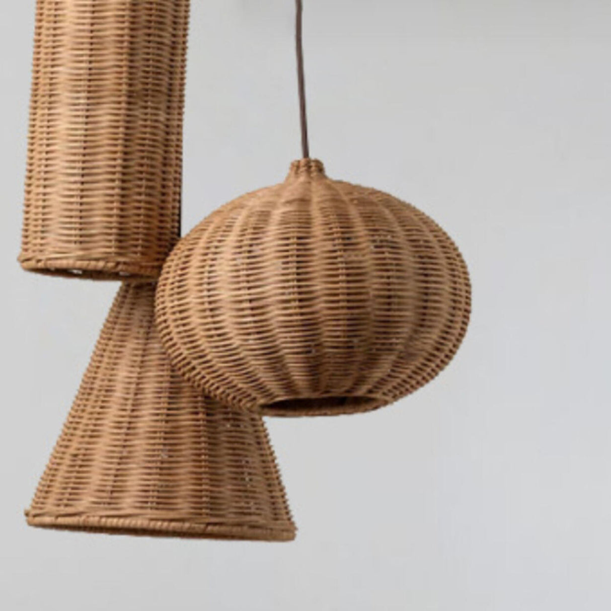 Natural Woven Barrel Rattan Pendant Light Set Image - 13