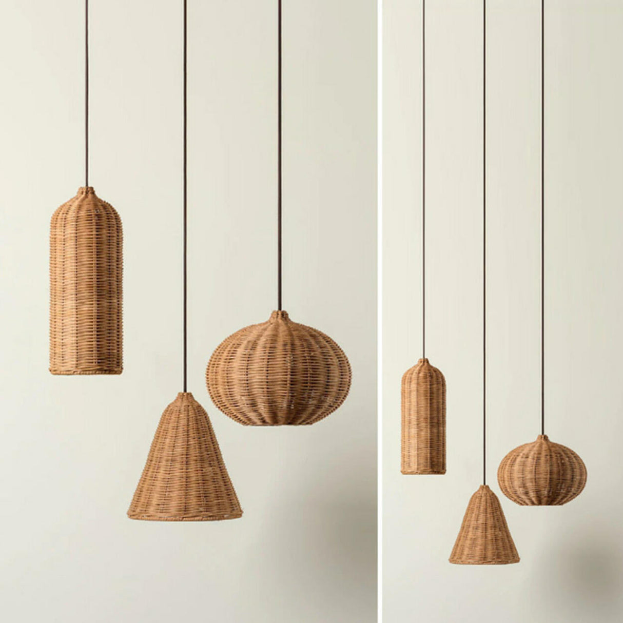 Natural Woven Barrel Rattan Pendant Light Set Image - 15