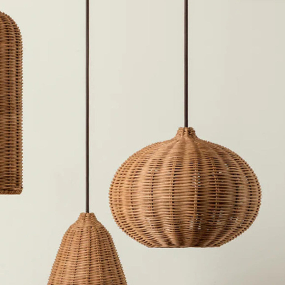 Natural Woven Barrel Rattan Pendant Light Set Image - 16