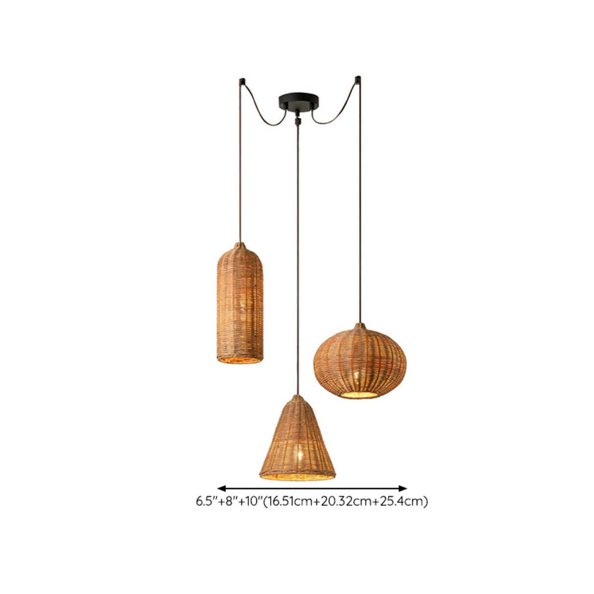 Natural Woven Barrel Rattan Pendant Light Set Image - 20