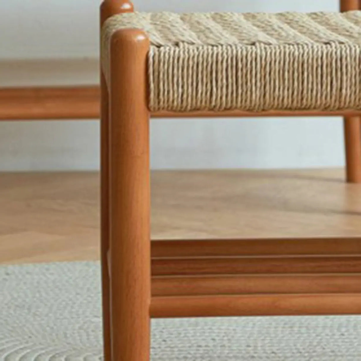 Natural Woven Entryway Bench with Shoe Storage Shelf Image - 10