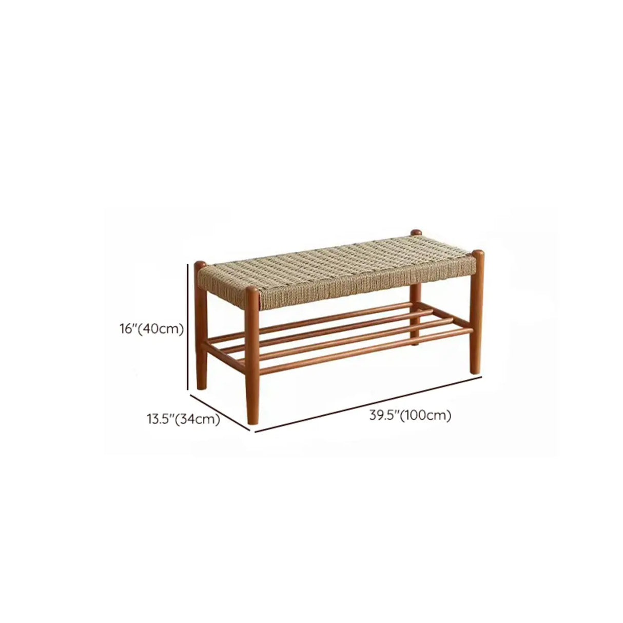 Natural Woven Entryway Bench with Shoe Storage Shelf Image - 13