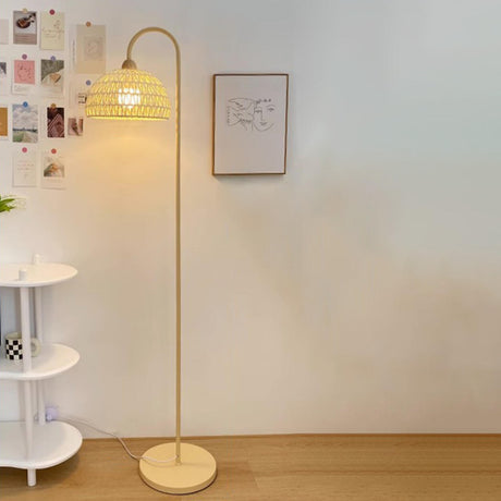 Natural Woven Rattan Dome Living Room Floor Lamp Image - 2
