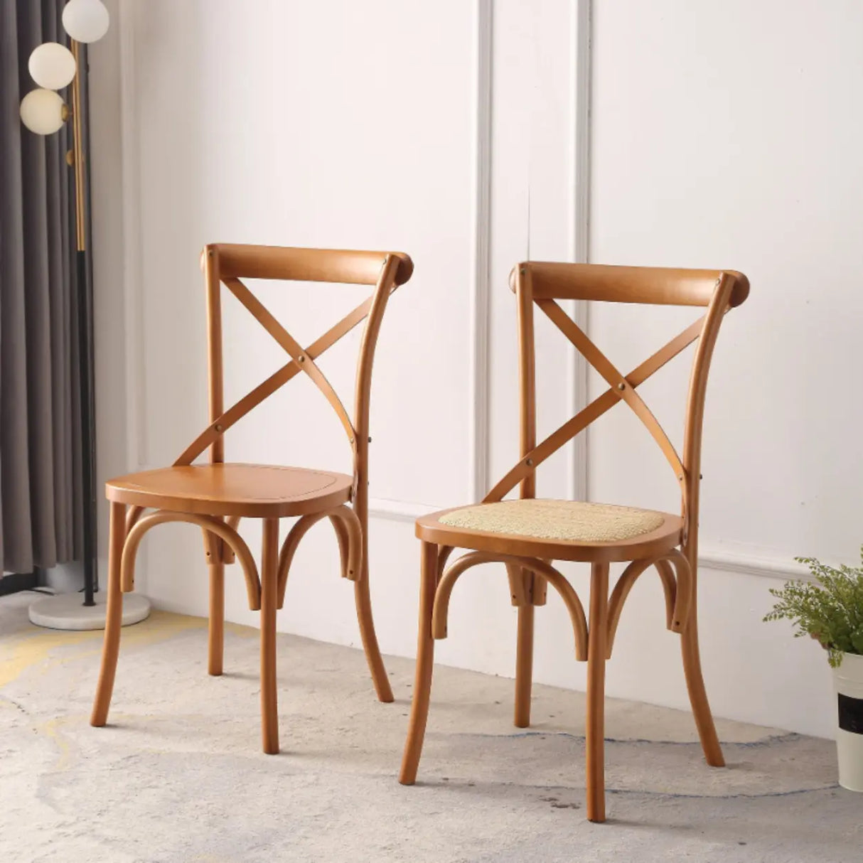 Natural Woven Wooden Cross-Back Beech Dining Chair Image - 1
