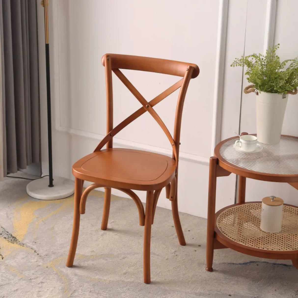 Natural Woven Wooden Cross-Back Beech Dining Chair Image - 11