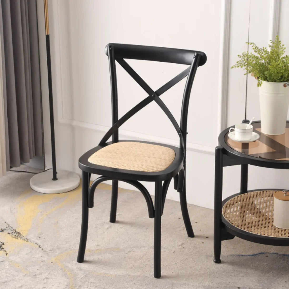 Natural Woven Wooden Cross-Back Beech Dining Chair Image - 14