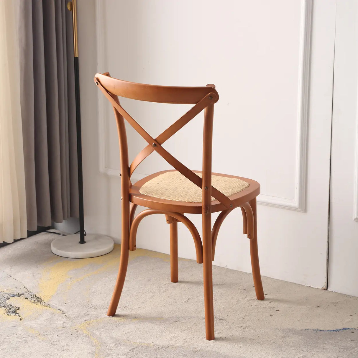 Natural Woven Wooden Cross-Back Beech Dining Chair Image - 3