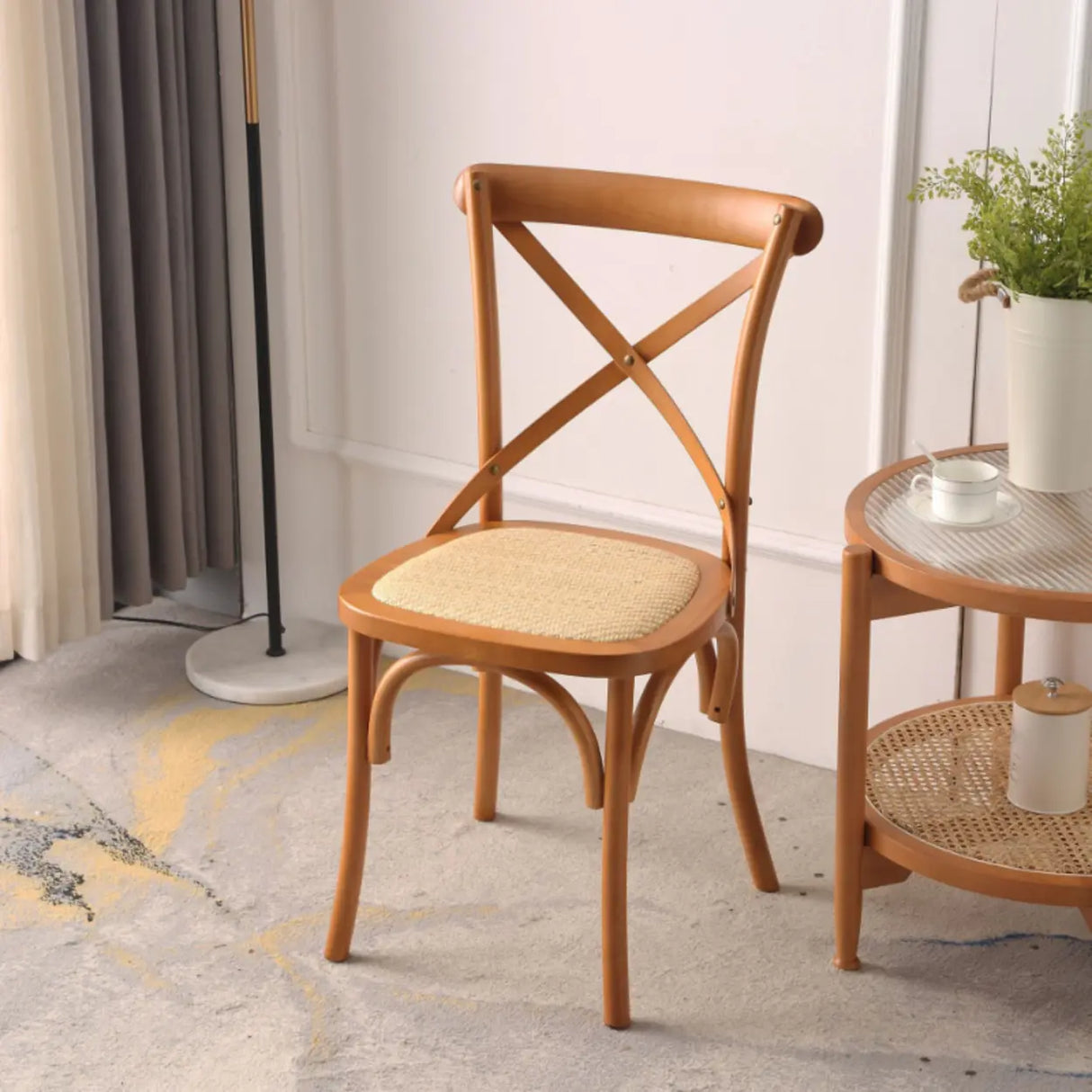 Natural Woven Wooden Cross-Back Beech Dining Chair Image - 4