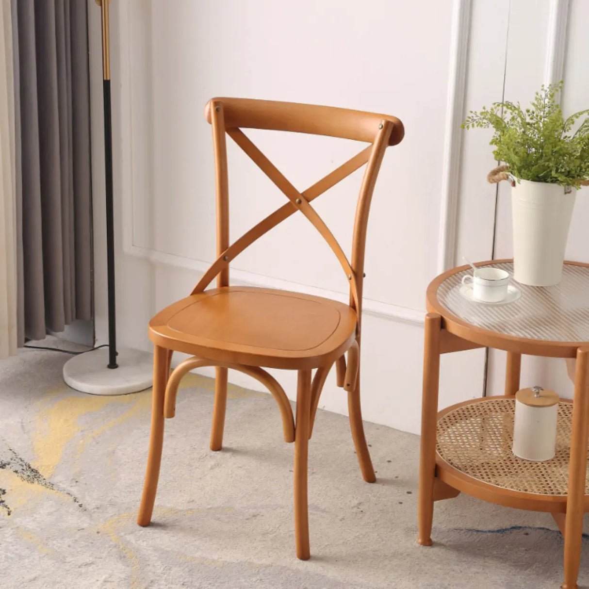 Natural Woven Wooden Cross-Back Beech Dining Chair Image - 5